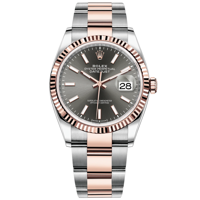 Datejust 36 36mm Oystersteel and Everose Gold Oyster Bracelet Slate Dial Fluted Bezel - Rolex