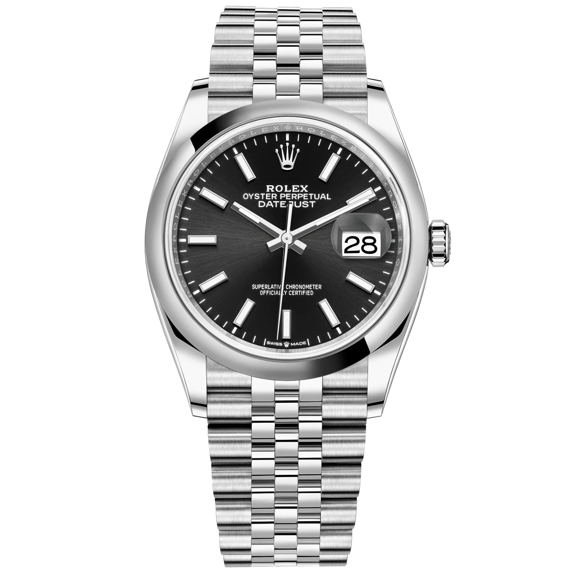 Datejust 36 36mm Oystersteel Jubilee Bracelet Bright Black Dial Domed Bezel - Rolex