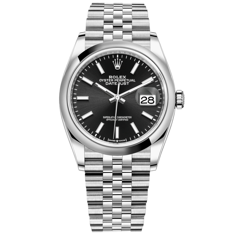 Datejust 36 36mm Oystersteel Jubilee Bracelet Bright Black Dial Domed Bezel - Rolex