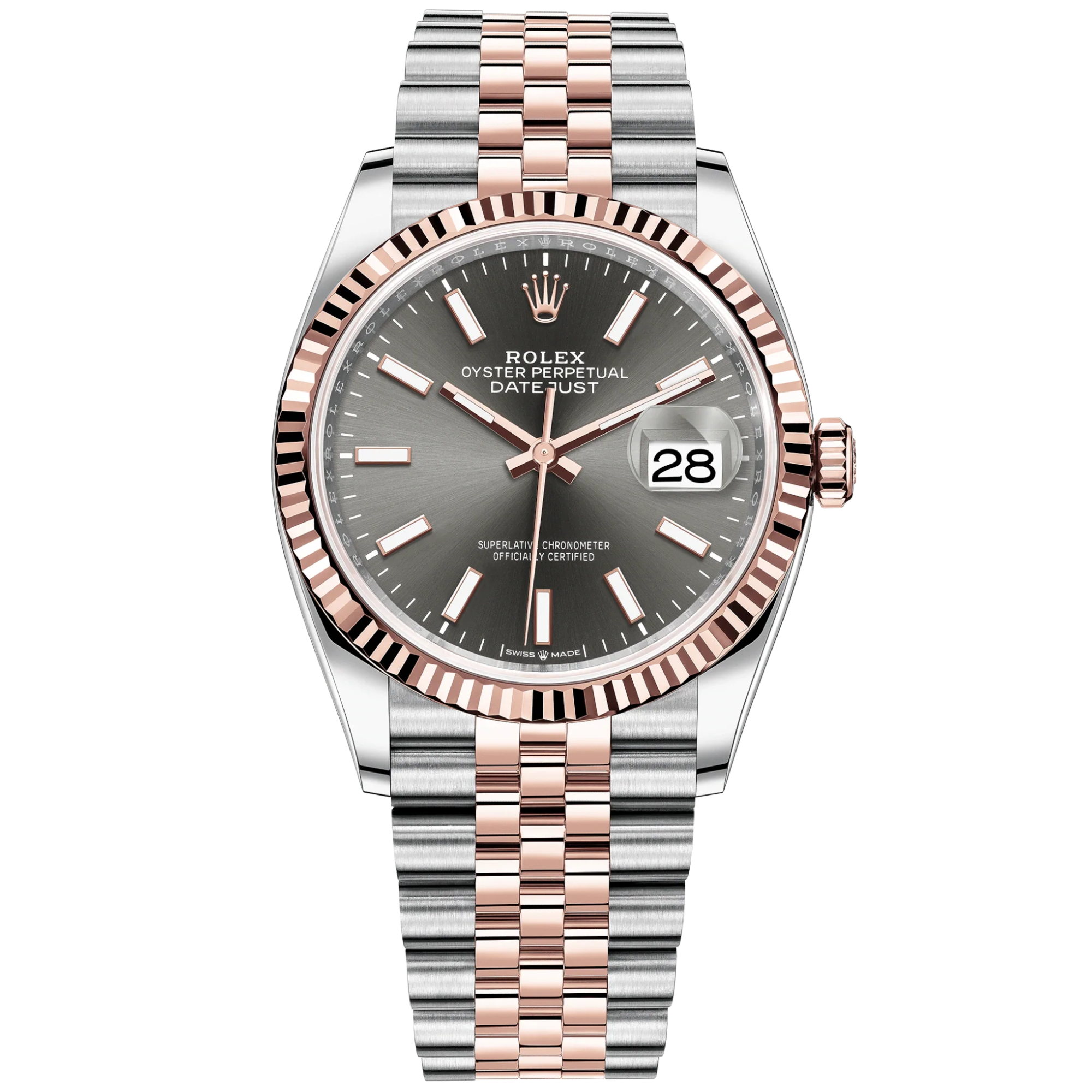 Datejust 36 36mm Oystersteel and Everose Gold Jubilee Bracelet Slate Dial Fluted Bezel - Rolex