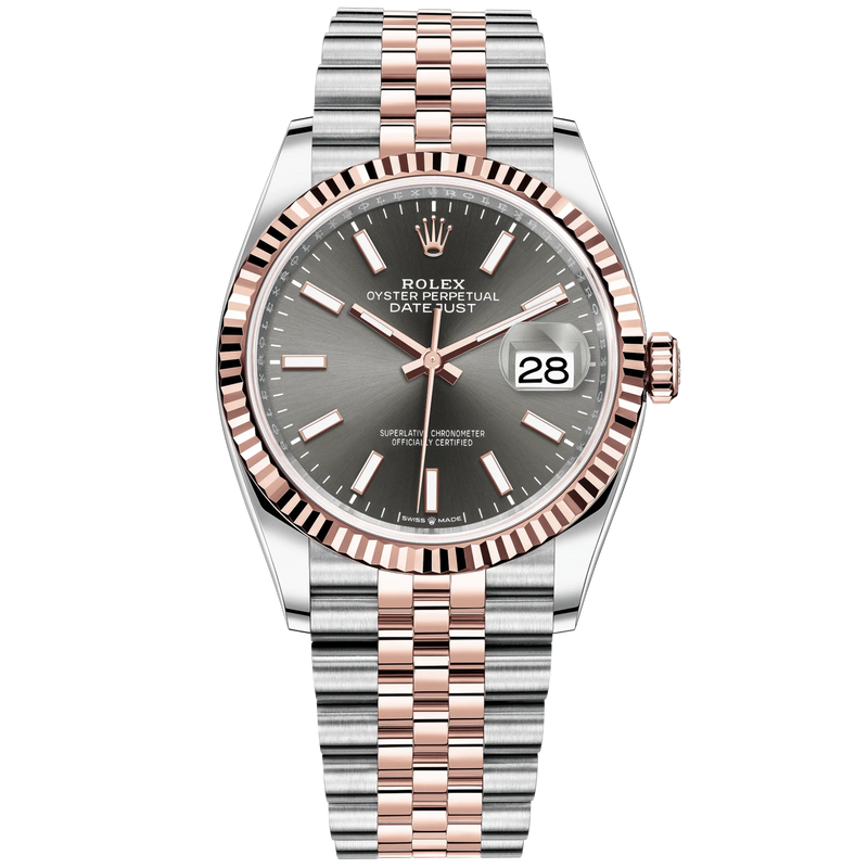 Datejust 36 36mm Oystersteel and Everose Gold Jubilee Bracelet Slate Dial Fluted Bezel - Rolex