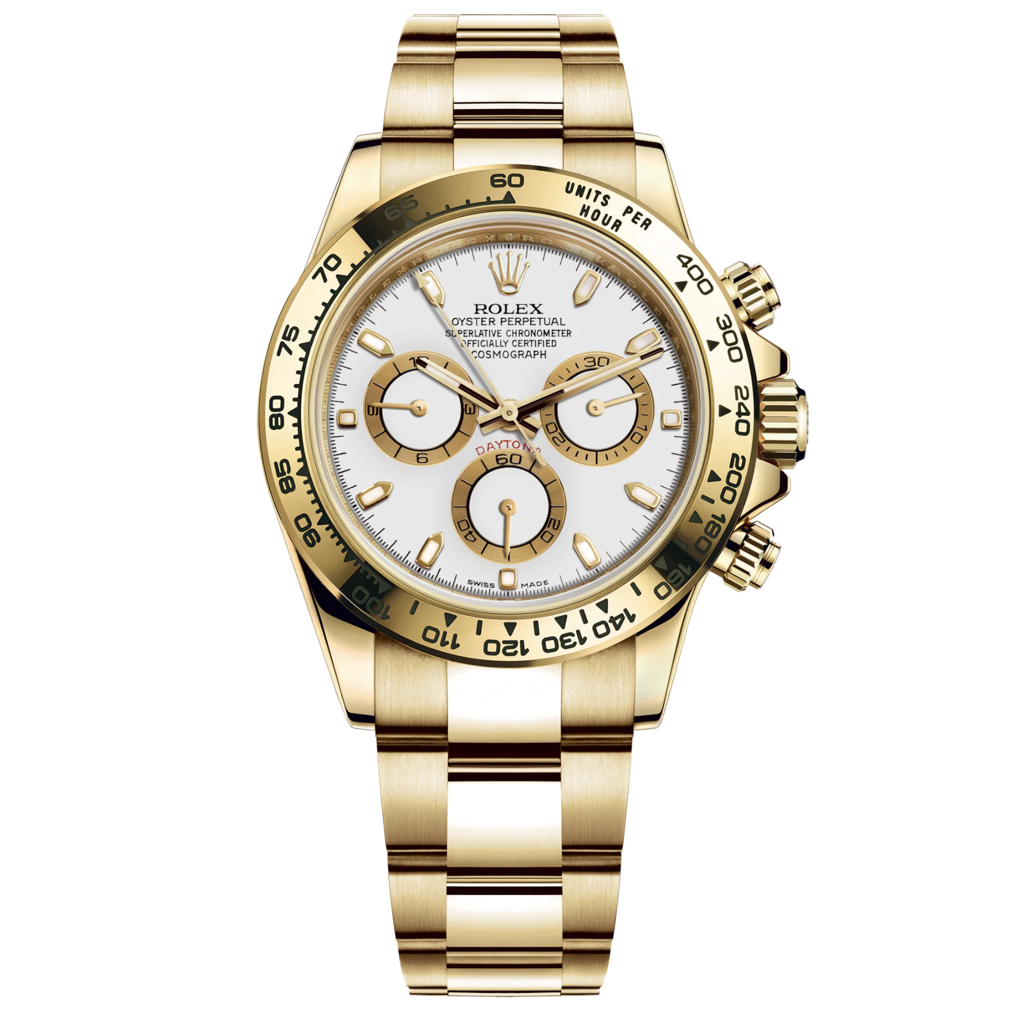 Cosmograph Daytona 40MM Oyster Bracelet White Dial 18 CT Yellow Gold Bezel With Engraved Tachymetric Scale - Rolex