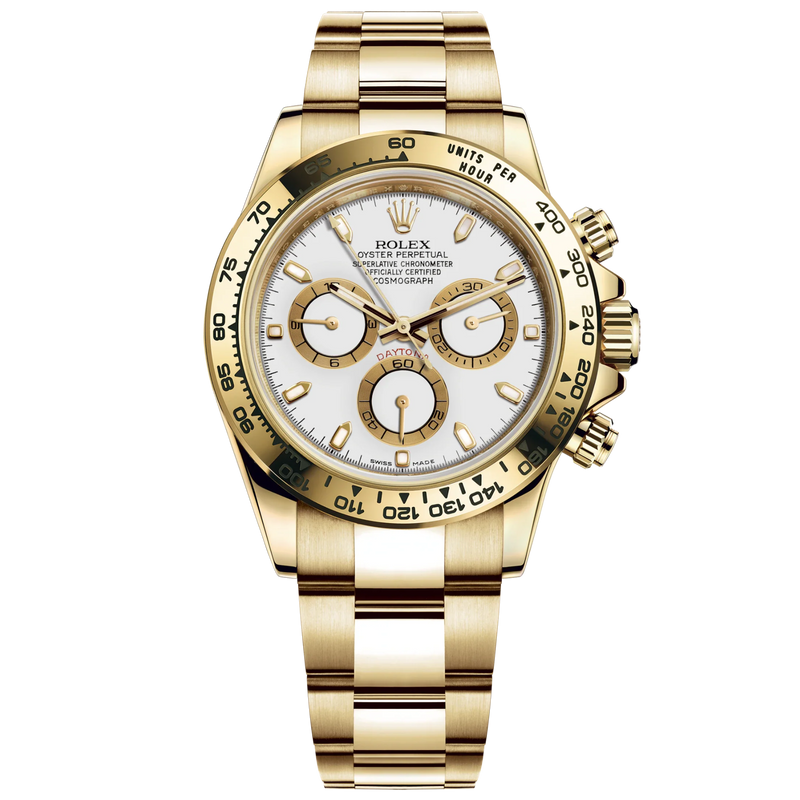 Cosmograph Daytona 40MM Oyster Bracelet White Dial 18 CT Yellow Gold Bezel With Engraved Tachymetric Scale - Rolex