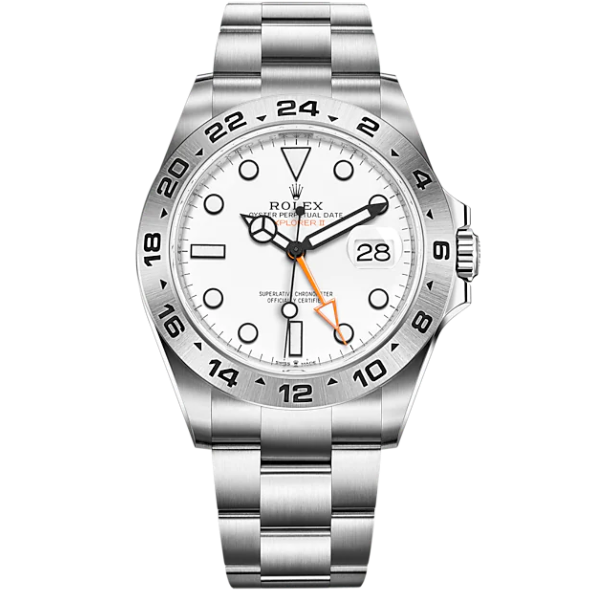 Explorer II 42mm Oyster Bracelet Oystersteel and Chromalight Display with White Dial Arrow-Shaped 24-Hour Bezel - Rolex