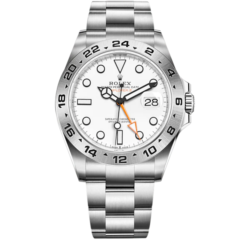 Explorer II 42mm Oyster Bracelet Oystersteel and Chromalight Display with White Dial Arrow-Shaped 24-Hour Bezel - Rolex