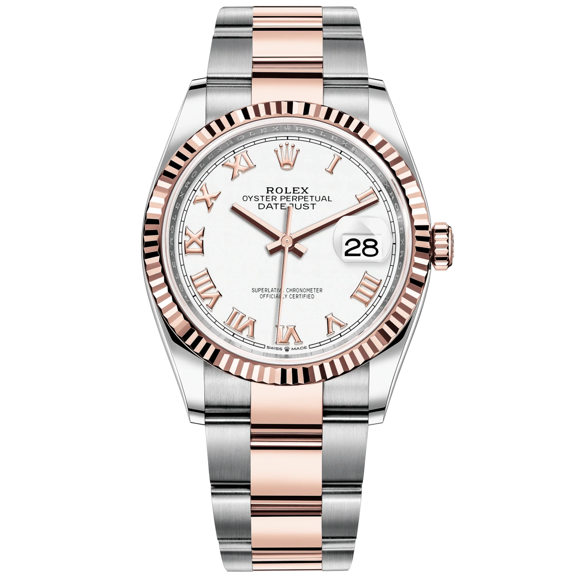SS White Roman Dial Fluted Bezel on Oyster - Rolex