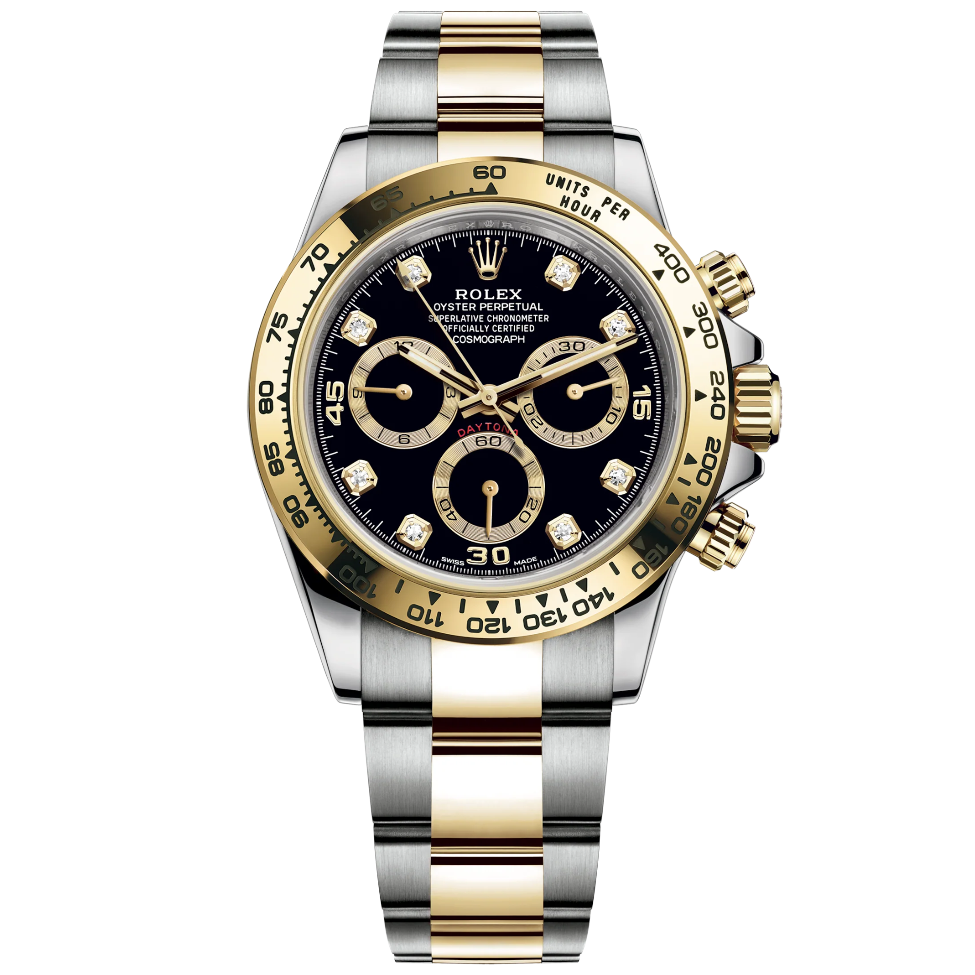 Cosmograph Daytona 40MM Oyster Bracelet Yellow Gold With a Black Diamond-Set Dial Yellow Gold Bezel With Engraved Tachymetric Scale - Rolex