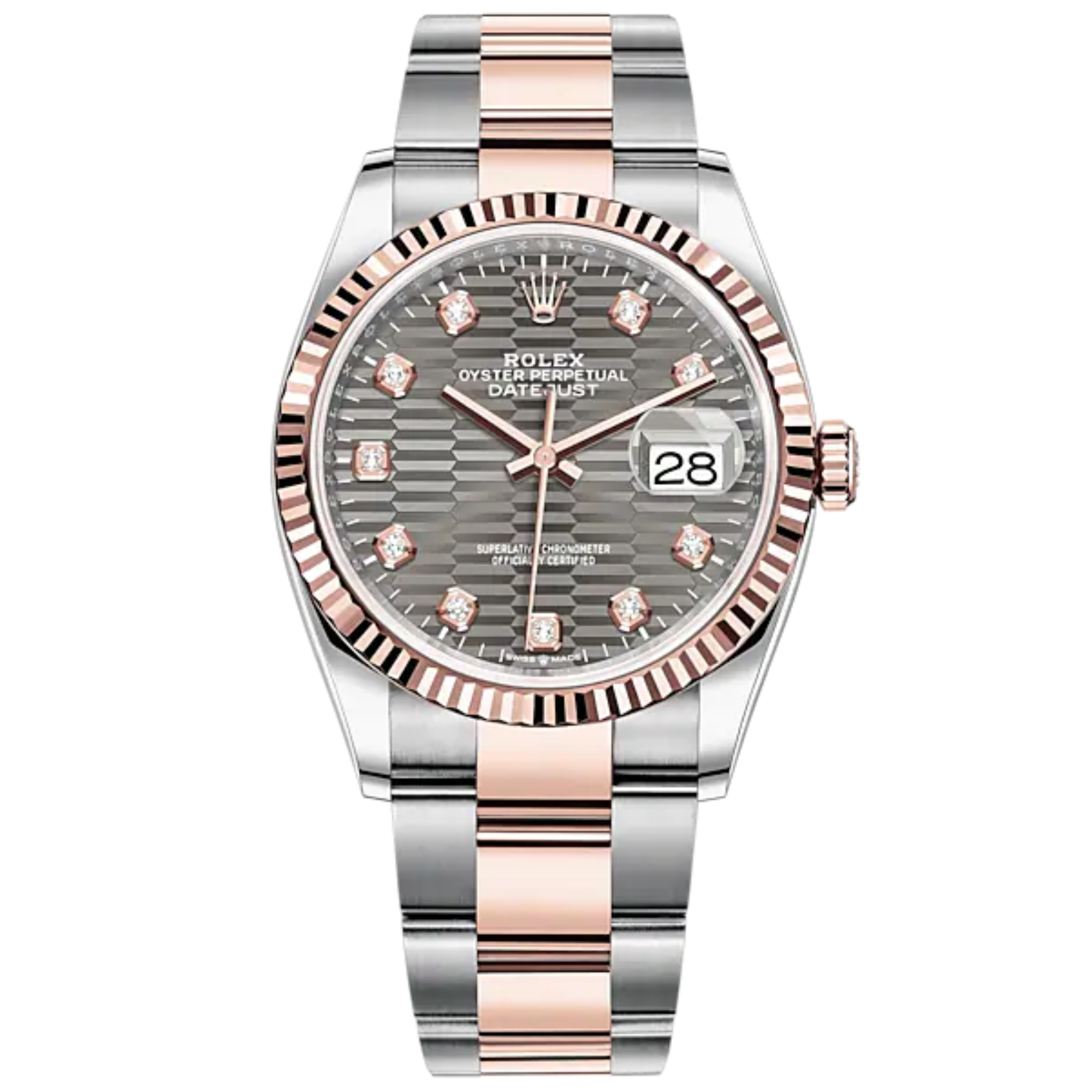 Datejust 36 36mm Oystersteel and Everose Gold Oyster Bracelet Slate Fluted-Motif Diamond-set Dial Fluted Bezel - Rolex