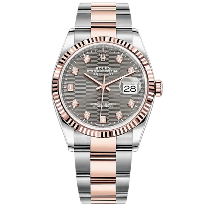 Datejust 36 36mm Oystersteel and Everose Gold Oyster Bracelet Slate Fluted-Motif Diamond-set Dial Fluted Bezel - Rolex