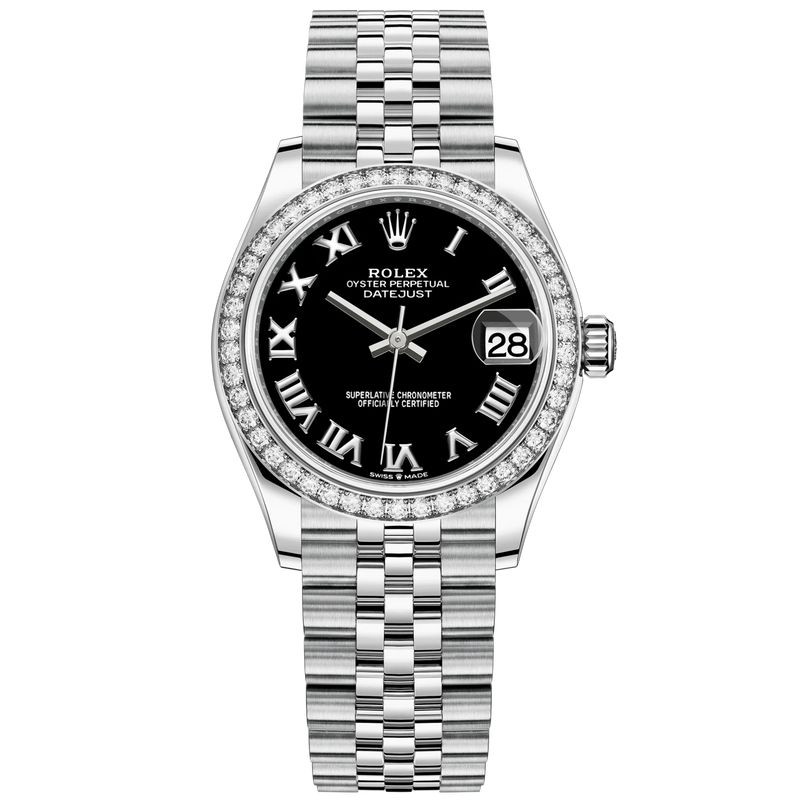 Datejust 31 31mm Jubilee Bracelet Oystersteel and White Gold with Bright Black Dial Diamond-Set Bezel - Rolex