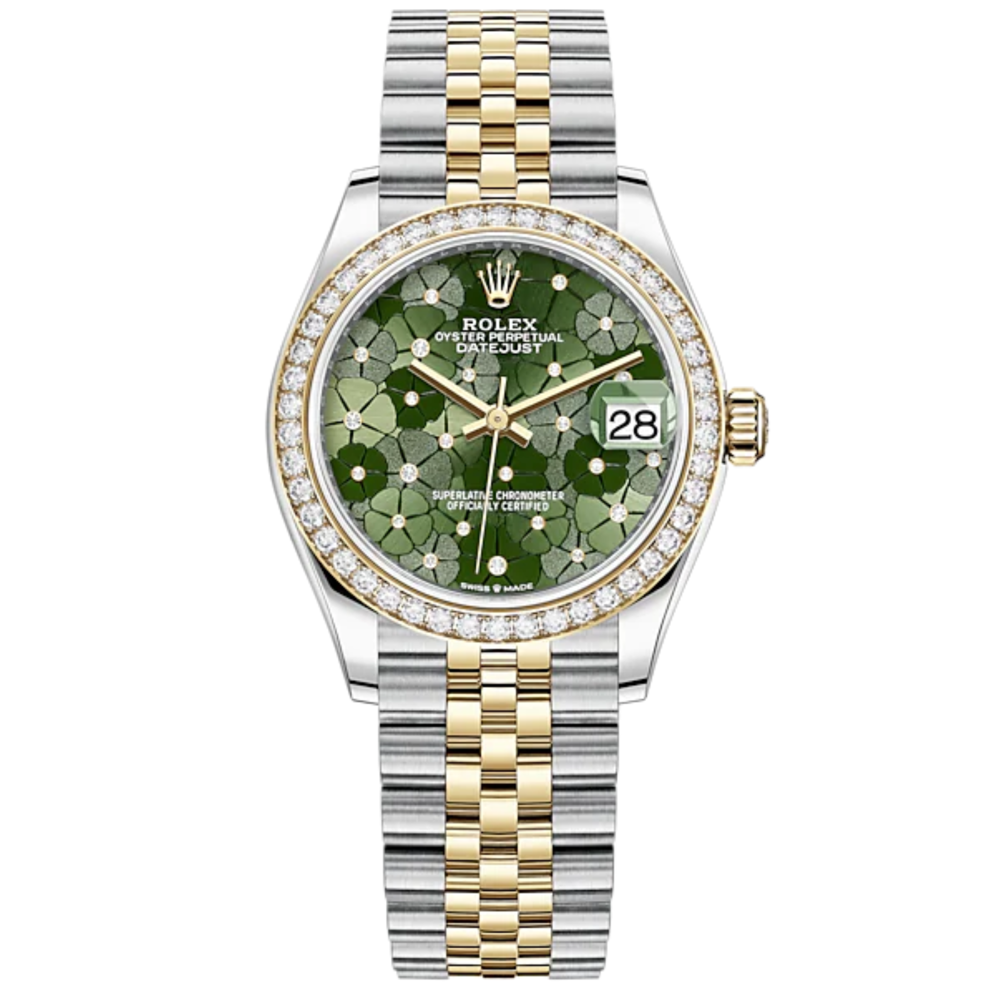 Datejust 31 31mm Jubilee Bracelet Oystersteel and Yellow Gold With Olive-Green Floral-Motif Diamond-Set Dial Diamond-Set Bezel - Rolex