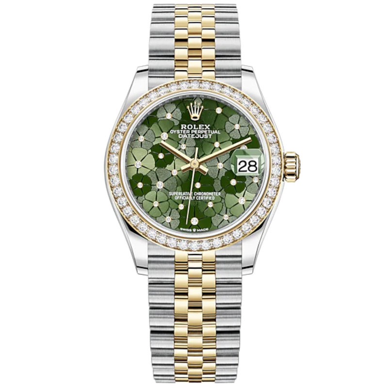 Datejust 31 31mm Jubilee Bracelet Oystersteel and Yellow Gold With Olive-Green Floral-Motif Diamond-Set Dial Diamond-Set Bezel - Rolex