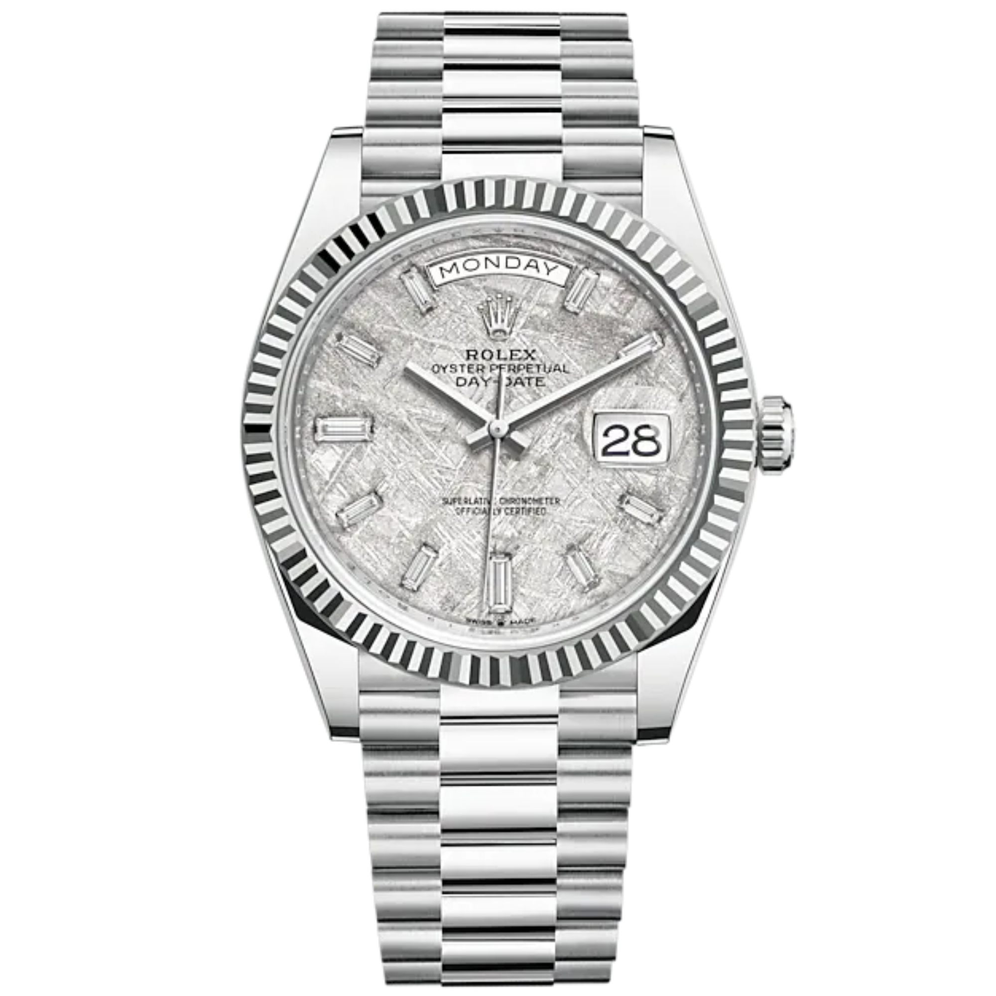 Day-Date 40 40mm President Bracelet and Platinum with Meteorite Dial Diamond-Set Dial and Fluted Bezel - Rolex