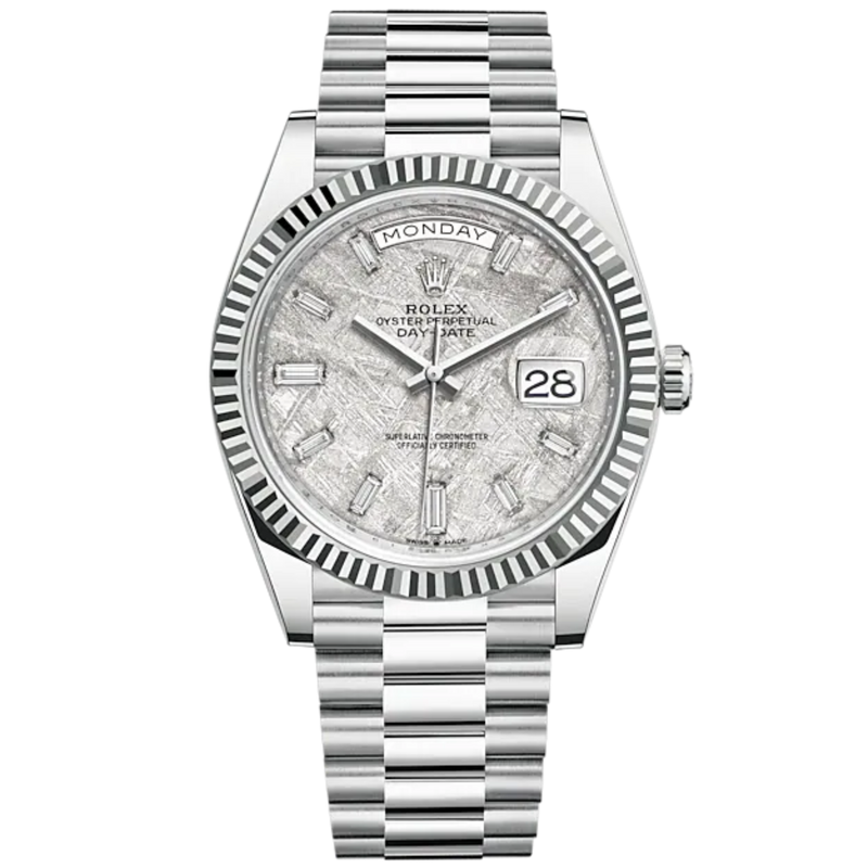 Day-Date 40 40mm President Bracelet and Platinum with Meteorite Dial Diamond-Set Dial and Fluted Bezel - Rolex