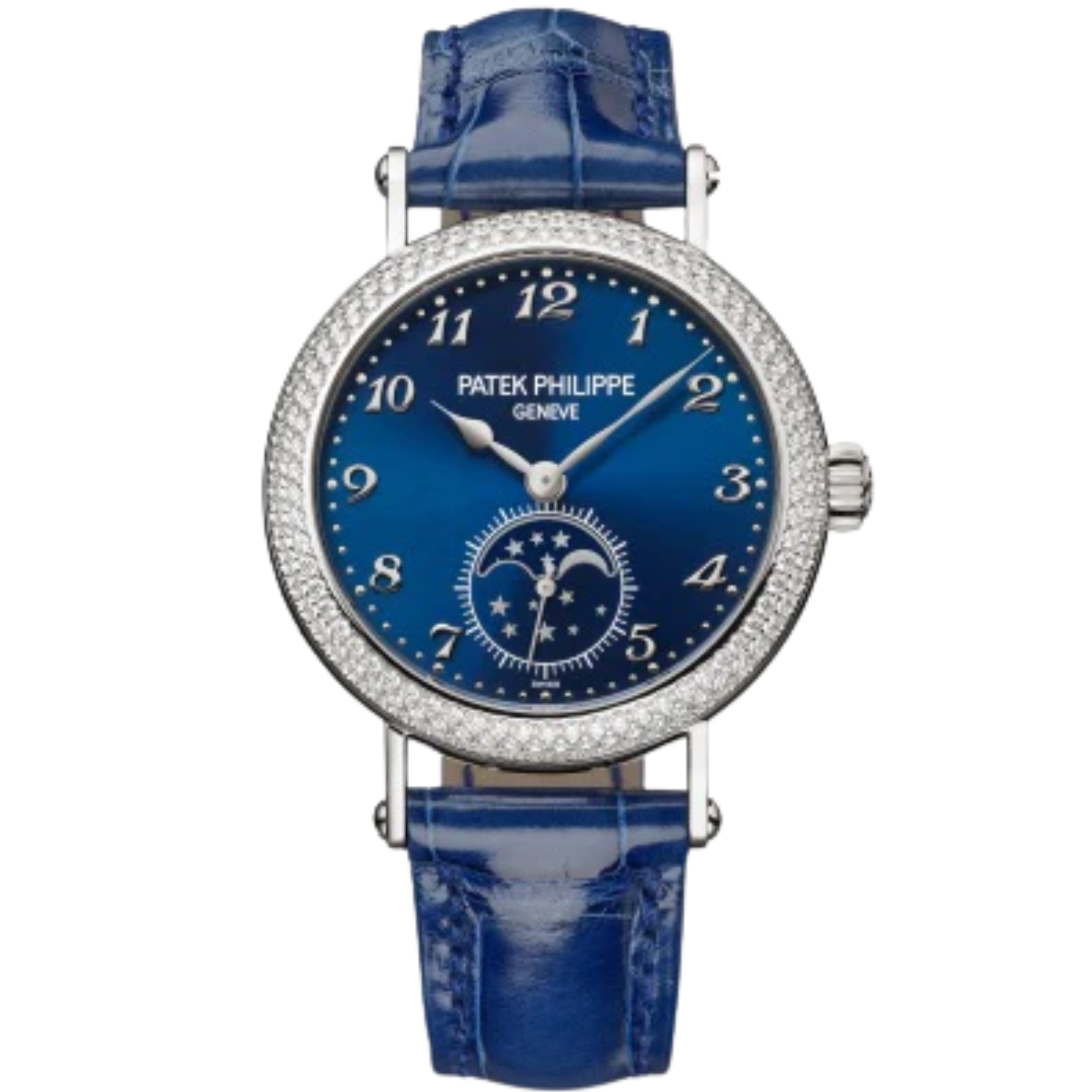 200G Complications 33mm Shiny Blue Alligator Leather Strap Blue Sunburst Dial Dentelle Diamond-set White Gold Bezel - Patek Philippe