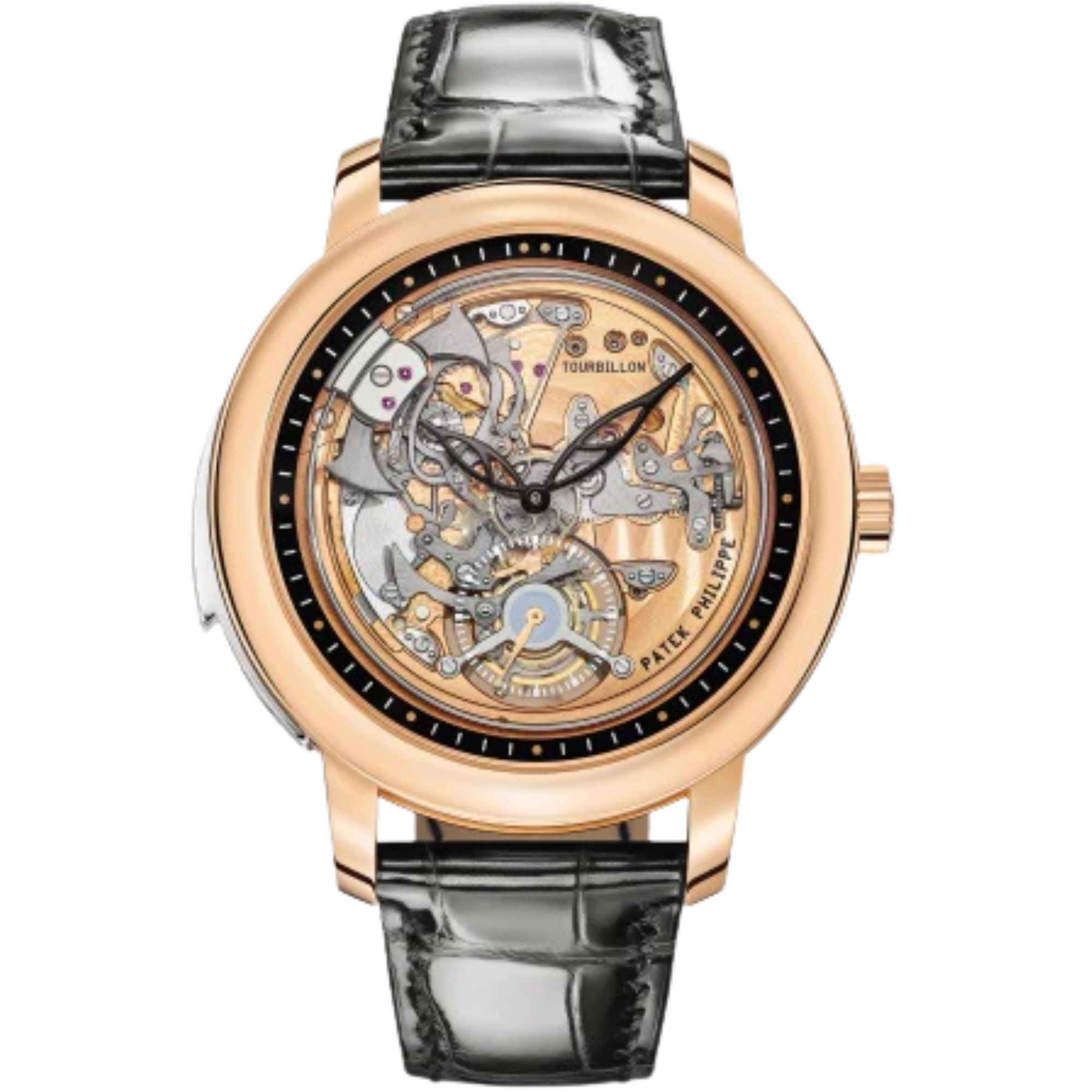 5303R-001 Grand Complications 42mm Shiny Black Alligator Leather Strap Transparent Sapphire Dial Rose Gold Bezel - Patek Philippe