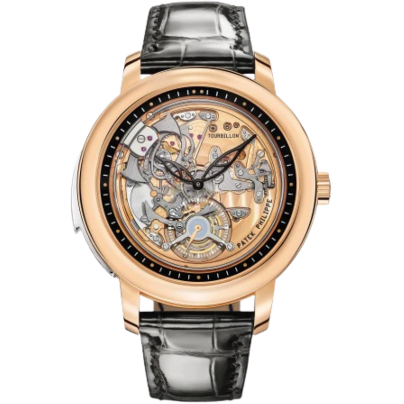 5303R-001 Grand Complications 42mm Shiny Black Alligator Leather Strap Transparent Sapphire Dial Rose Gold Bezel - Patek Philippe