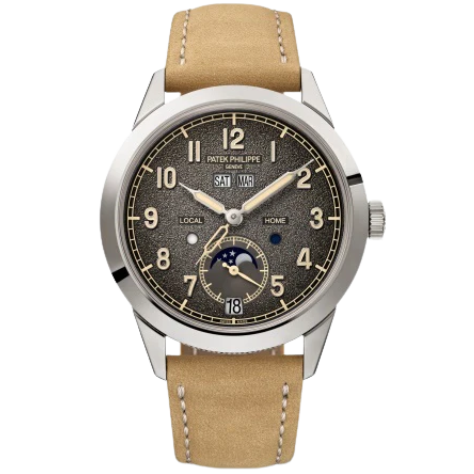 Embossed Black Calfskin Strap Textured Charcoal Gray Gradient Black Rim Dial White Gold Bezel - Patek Philippe