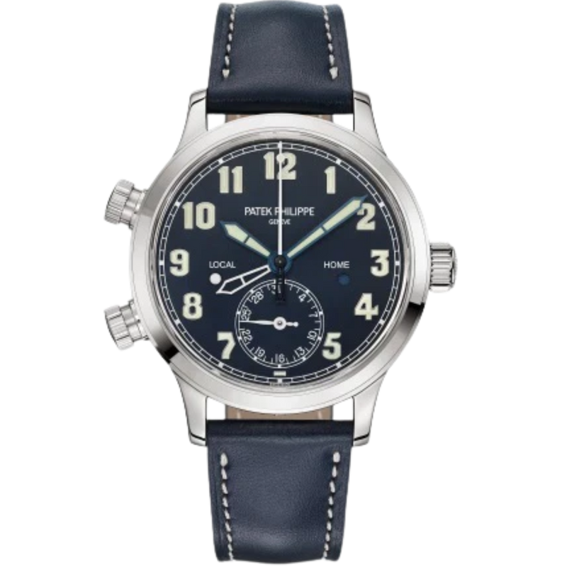 7234G Complications 37.5mm Shiny Navy Blue/Vintage Brown Calfskin Strap Blue Varnished Dial White Gold Bezel - Patek Philippe
