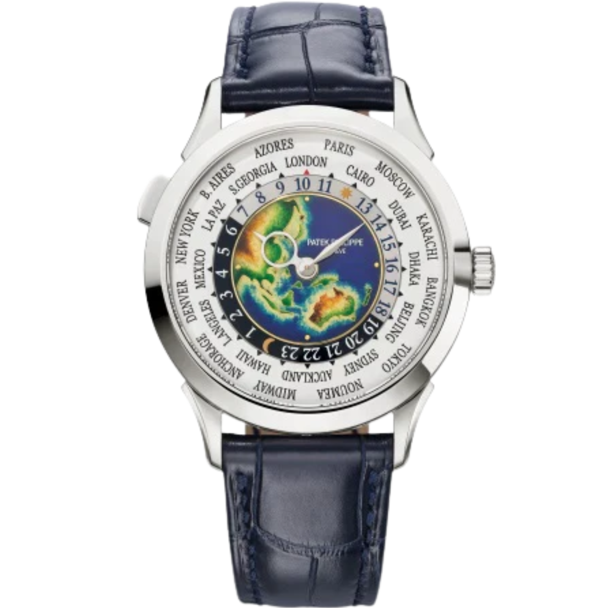 5231G Complications 38.5mm Matte Navy Blue Alligator Leather Strap Grand Feu Cloisonné Center Enamel Dial White Gold Bezel - Patek Philippe