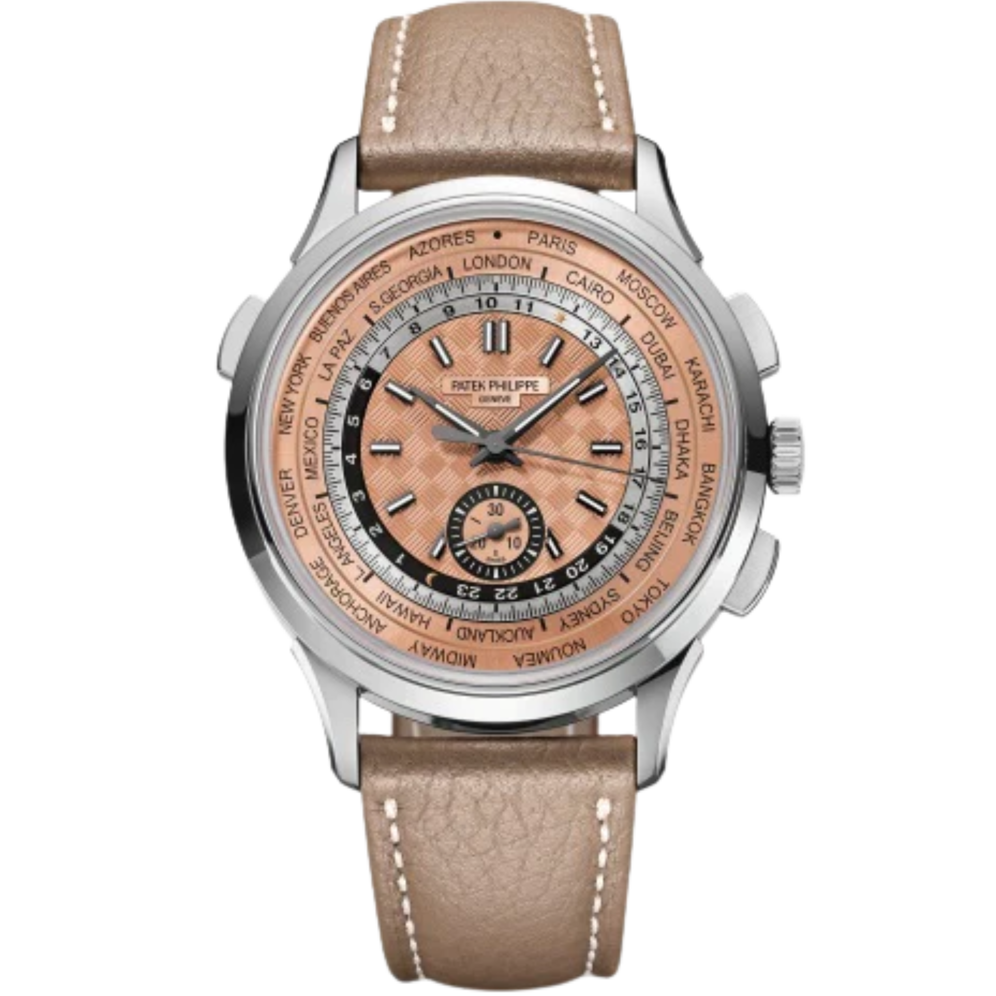 Nubuck Beige Calfskin Strap Carbon Motif Rose-Gilt Opaline Dial Steel Bezel - Patek Philippe