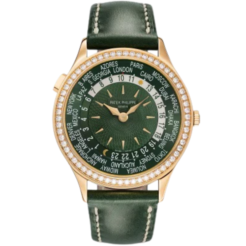 7130R Complications 36mm Shiny Olive Green Calfskin Hand-Guilloched Olive Green Dial Diamond-set Rose Gold Bezel - Patek Philippe