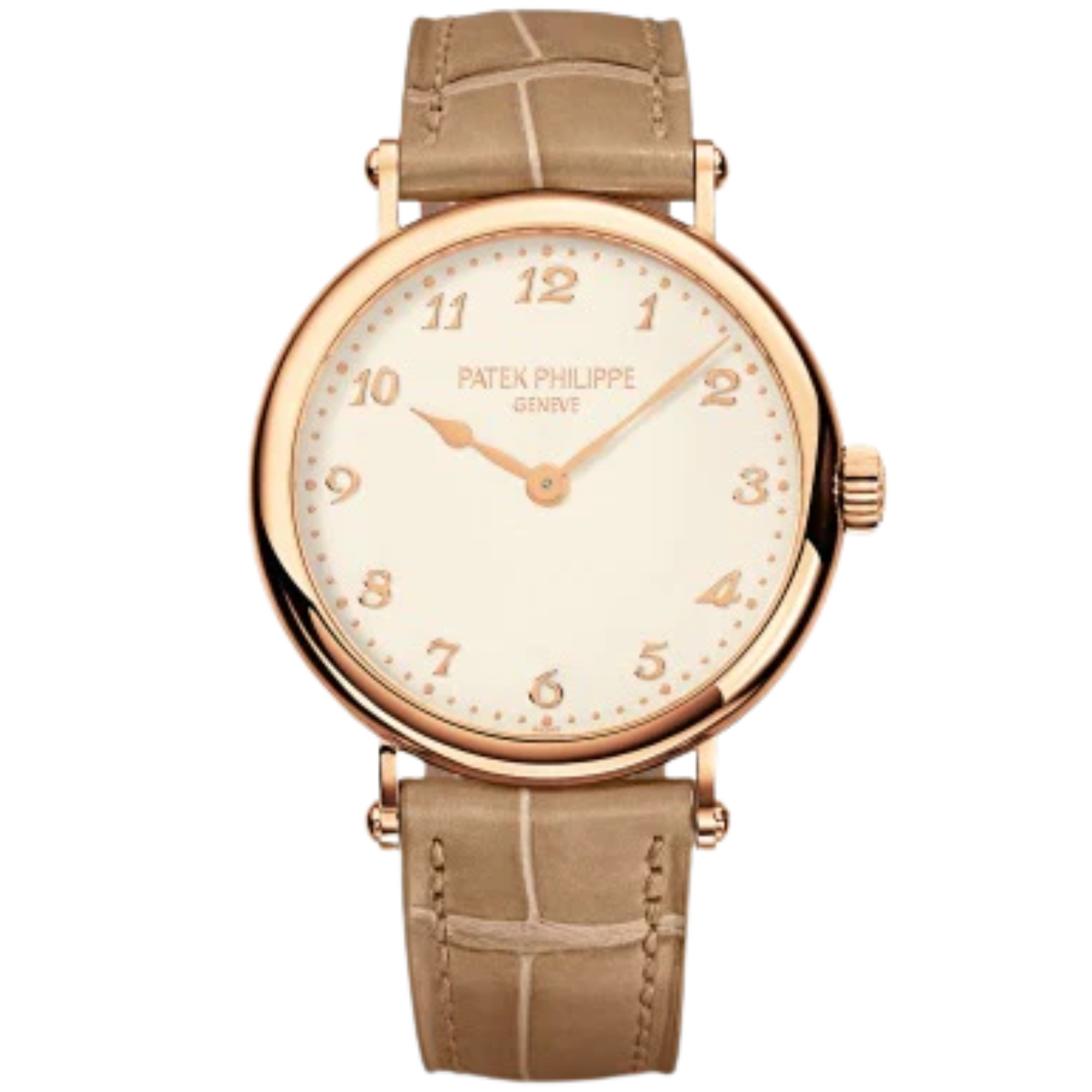 7200R Calatrava 34.6mm Matte Pearly Beige Alligator Strap Silvery-Grained Dial Rose Gold Bezel - Patek Philippe
