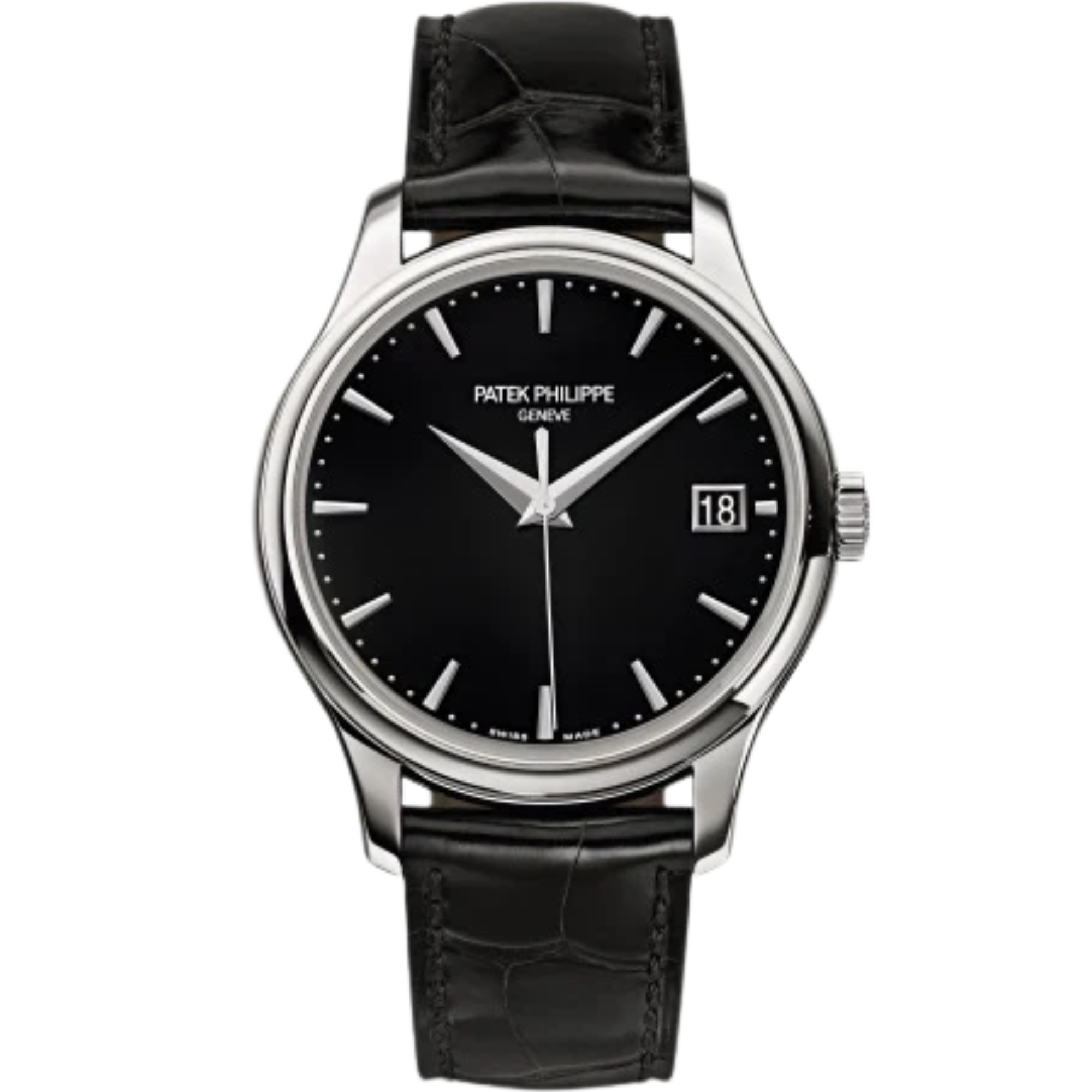 5227G Calatrava 39mm Shiny Black Alligator Strap Slate Black Lacquered Dial White Gold Bezel - Patek Philippe