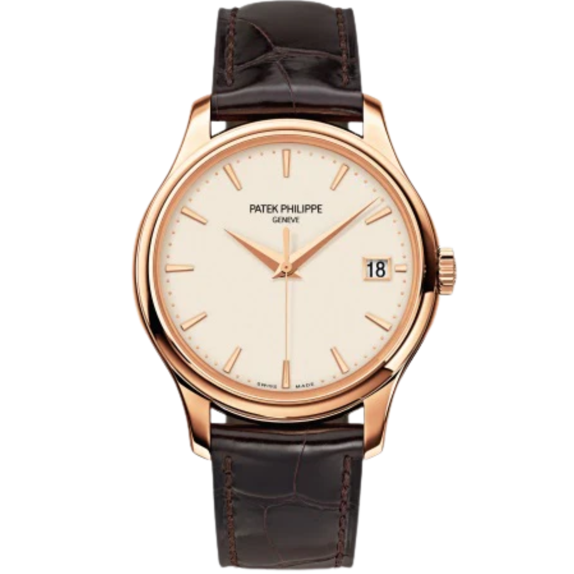 5227R Calatrava 39mm Dark Chestnut Shiny Alligator Strap Ivory Lacquered Dial Rose Gold Bezel - Patek Philippe