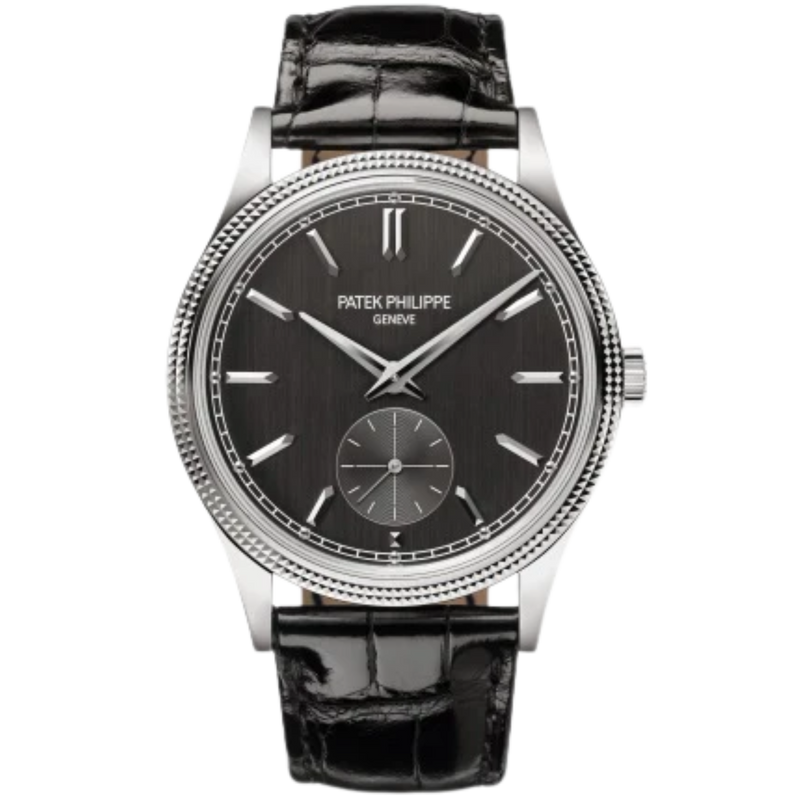 6119G Calatrava 39mm Shiny Black Alligator Leather Strap Charcoal Gray Satin Dial White Gold Bezel - Patek Philippe