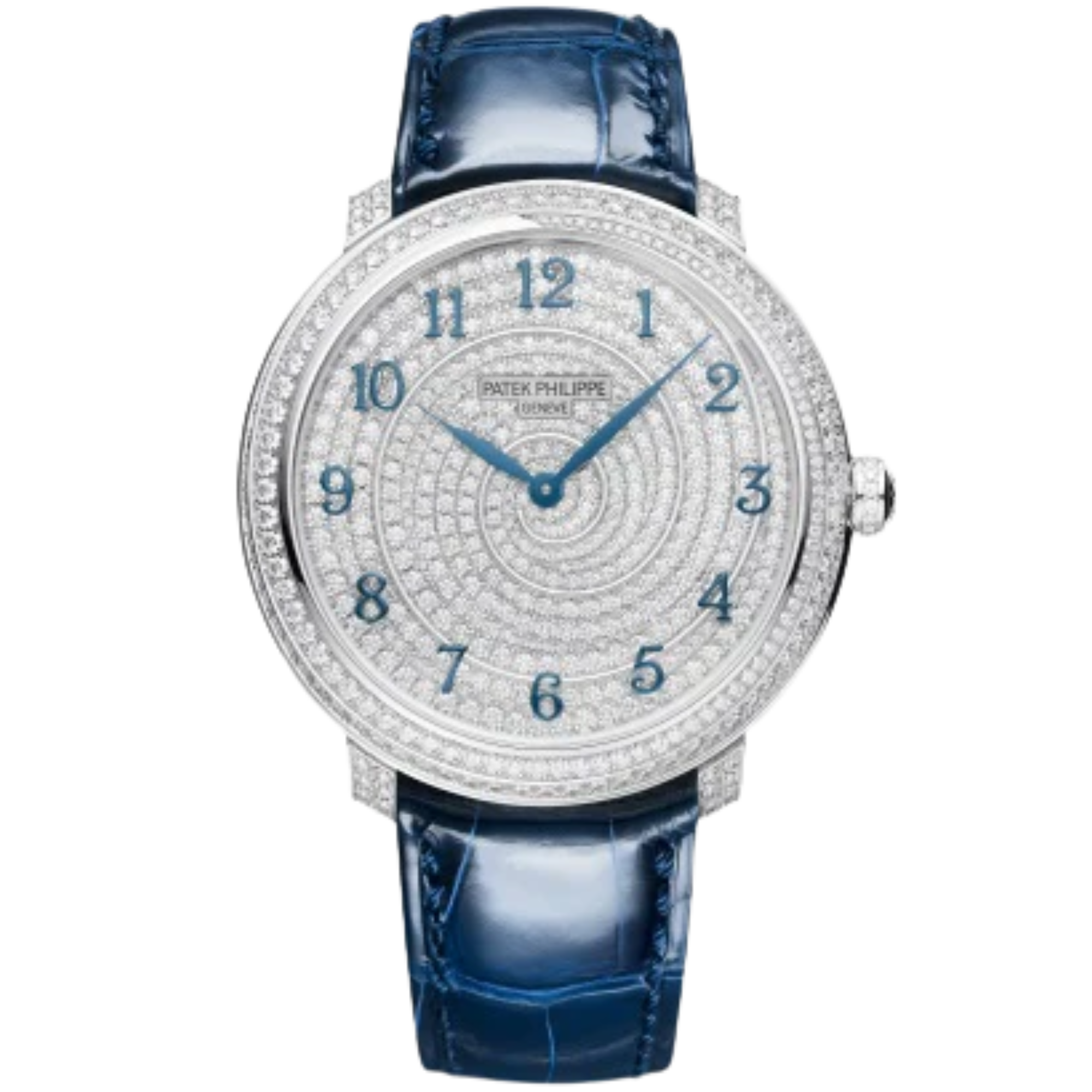 400G Calatrava 36.5mm Shiny Dusk Blue Alligator Leather Strap 18K Gold Full Diamond-set Dial White Gold Bezel - Patek Philippe