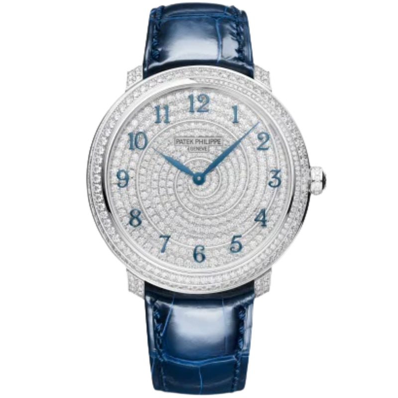 4978/400G Calatrava 36.5mm Shiny Dusk Blue Alligator Leather Strap 18K Gold Full Diamond-set Dial White Gold Bezel - Patek Philippe