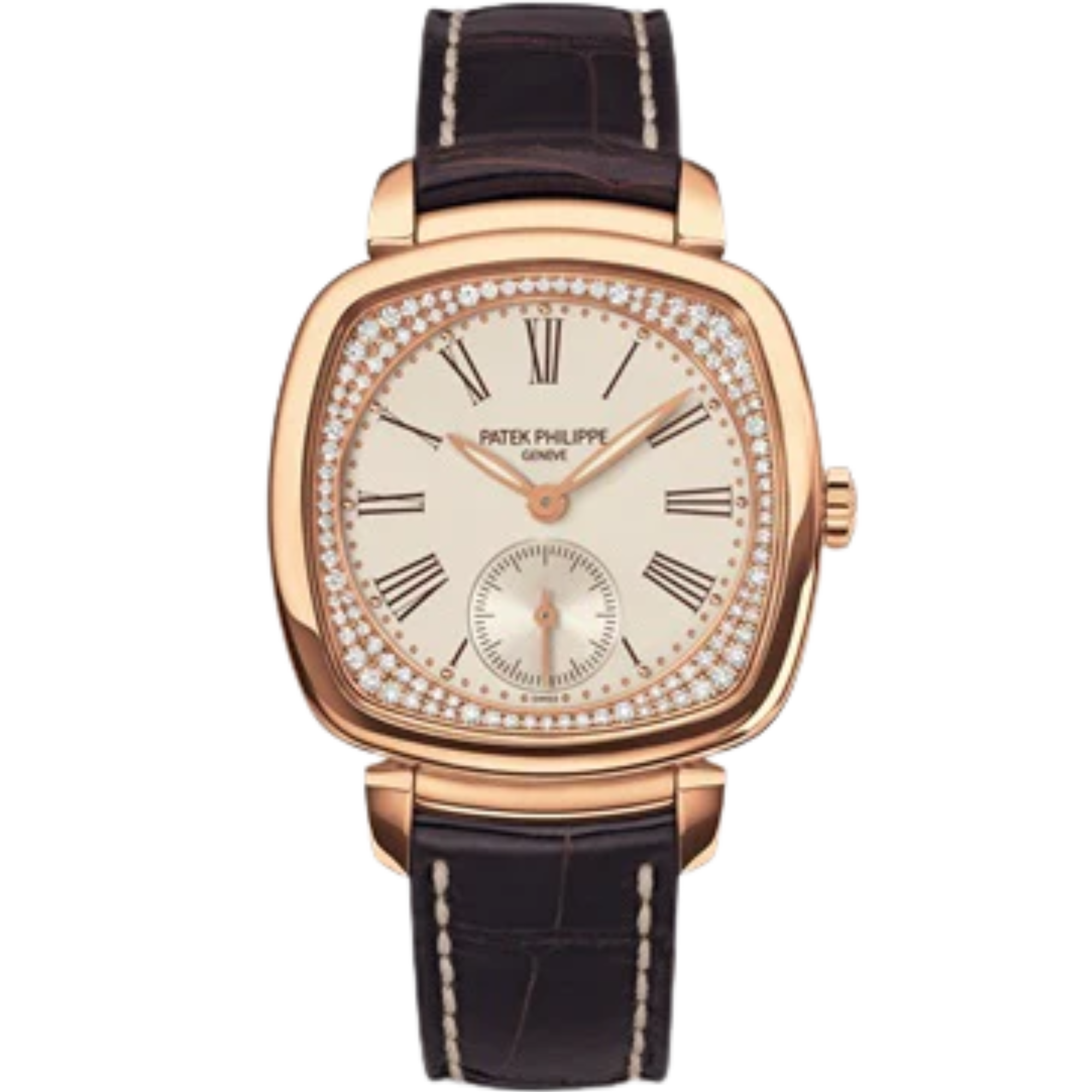 7041R Gondolo Dark Chestnut Alligator Strap Silvery Grained Diamond-set Flange Dial Rose Gold Rectangular Bezel - Patek Philippe