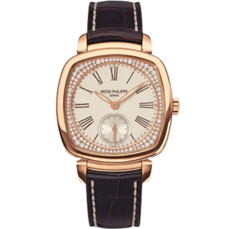 7041R Gondolo Dark Chestnut Alligator Strap Silvery Grained Diamond-set Flange Dial Rose Gold Rectangular Bezel - Patek Philippe