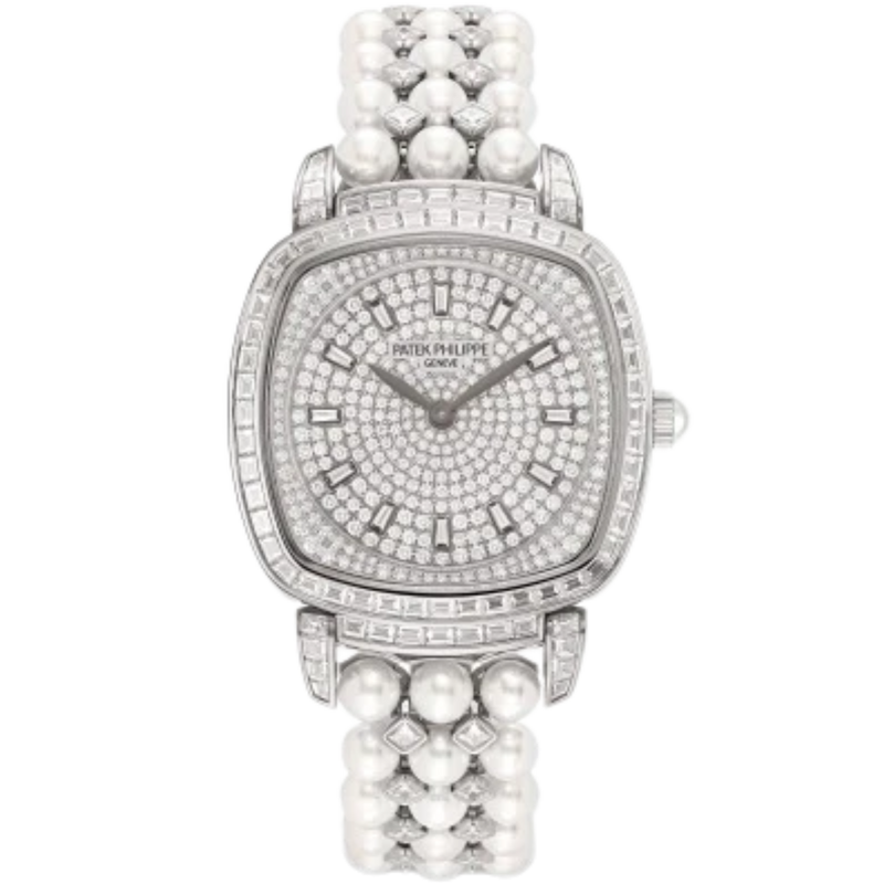 7042/100G Gondolo 48.85 carat Akoya Pearl 48 Princess-cut Diamond Bracelet Diamond-paved Flange Dial White Gold Baguette Diamond-set Bezel - Patek Philippe