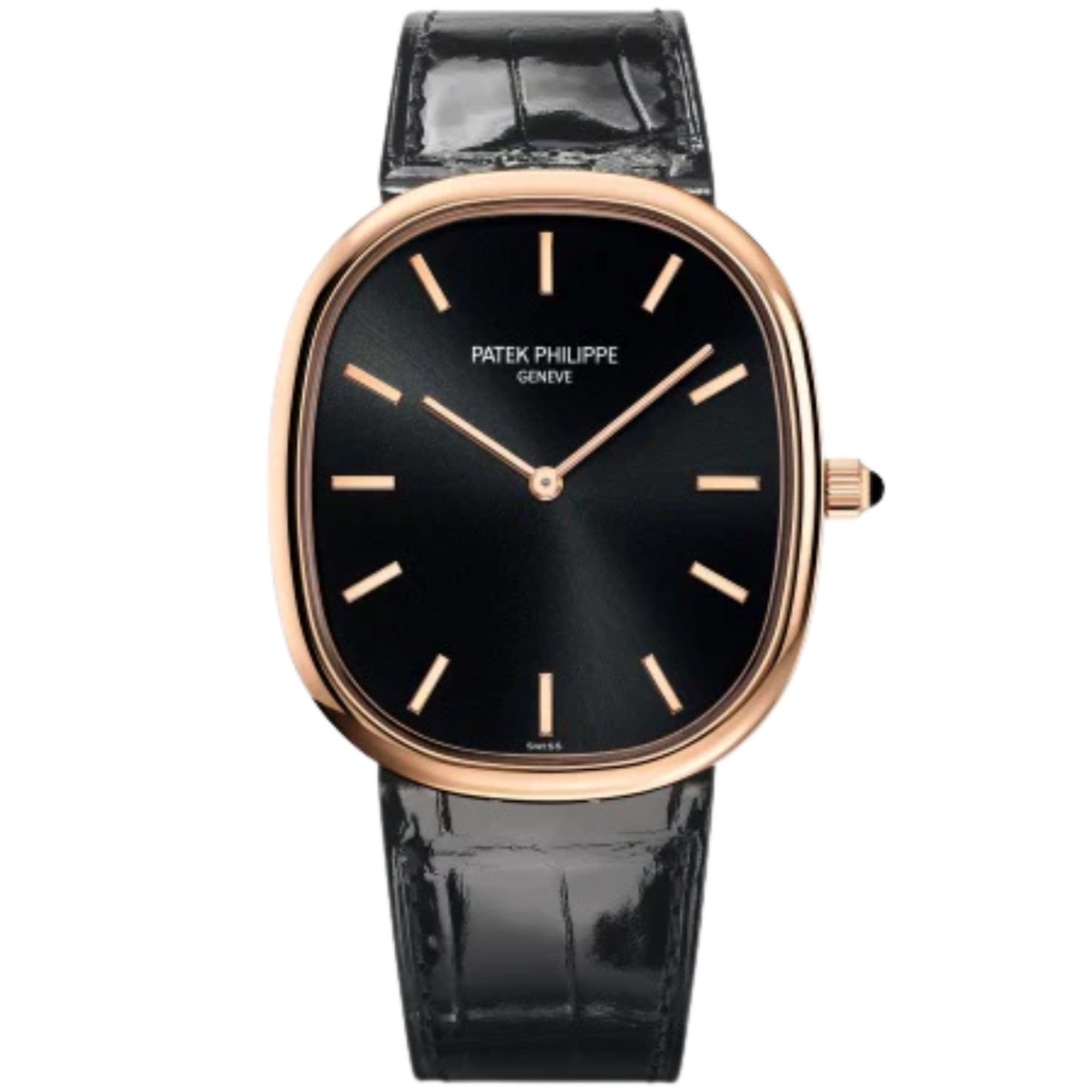 5738R Golden Ellipse Shiny Black Alligator Strap Ebony Black Sunburst Dial Rose Gold Bezel - Patek Philippe