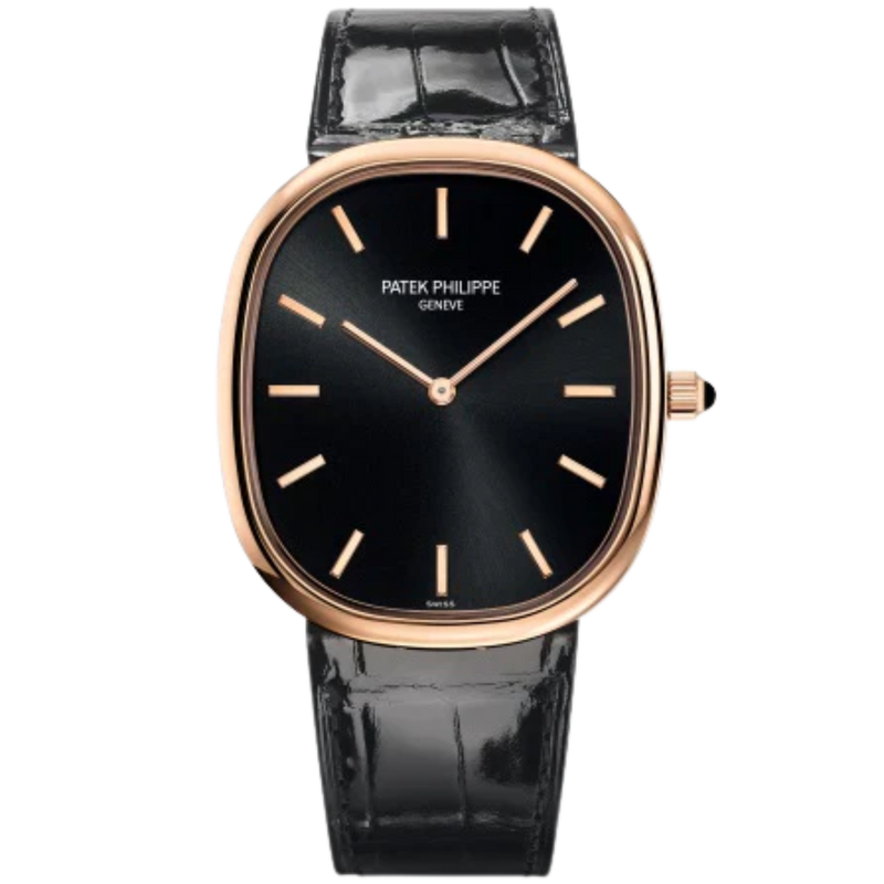 5738R Golden Ellipse Shiny Black Alligator Strap Ebony Black Sunburst Dial Rose Gold Bezel - Patek Philippe