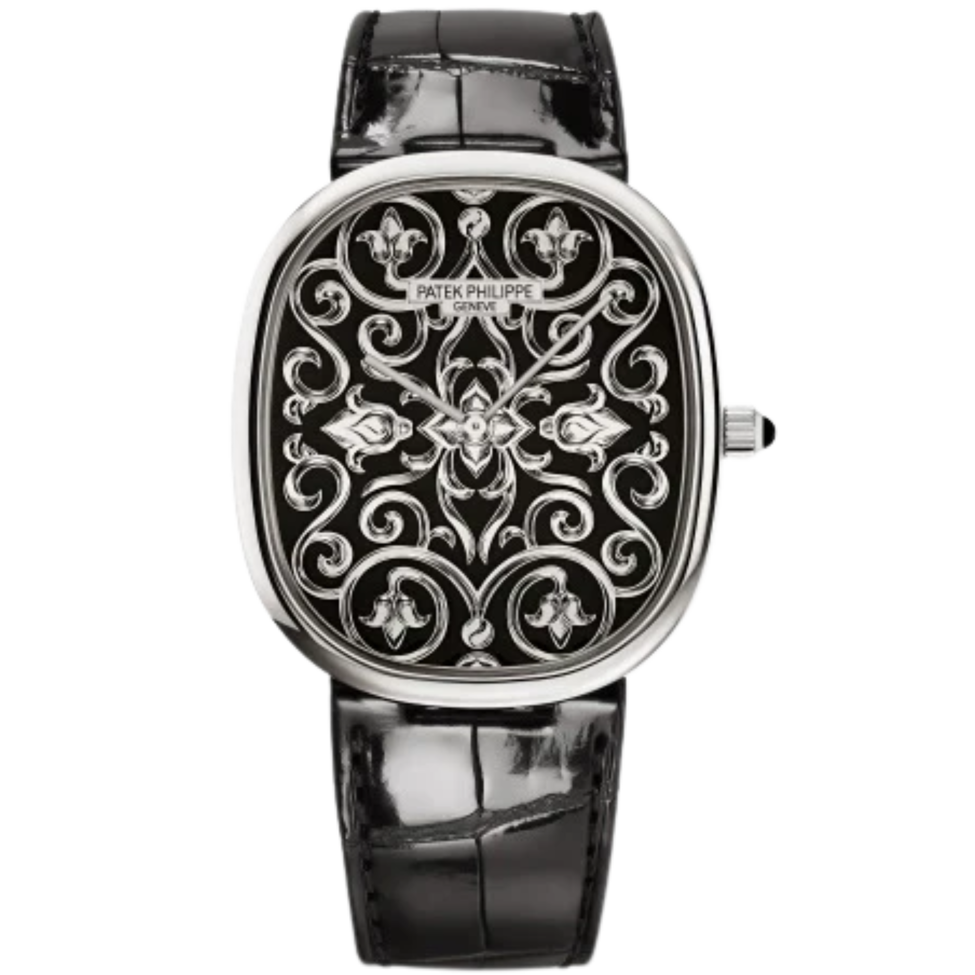 51G Golden Ellipse Shiny Black Leather Alligator Strap Grand Feu Black 18K Gold Dial White Gold Bezel - Patek Philippe