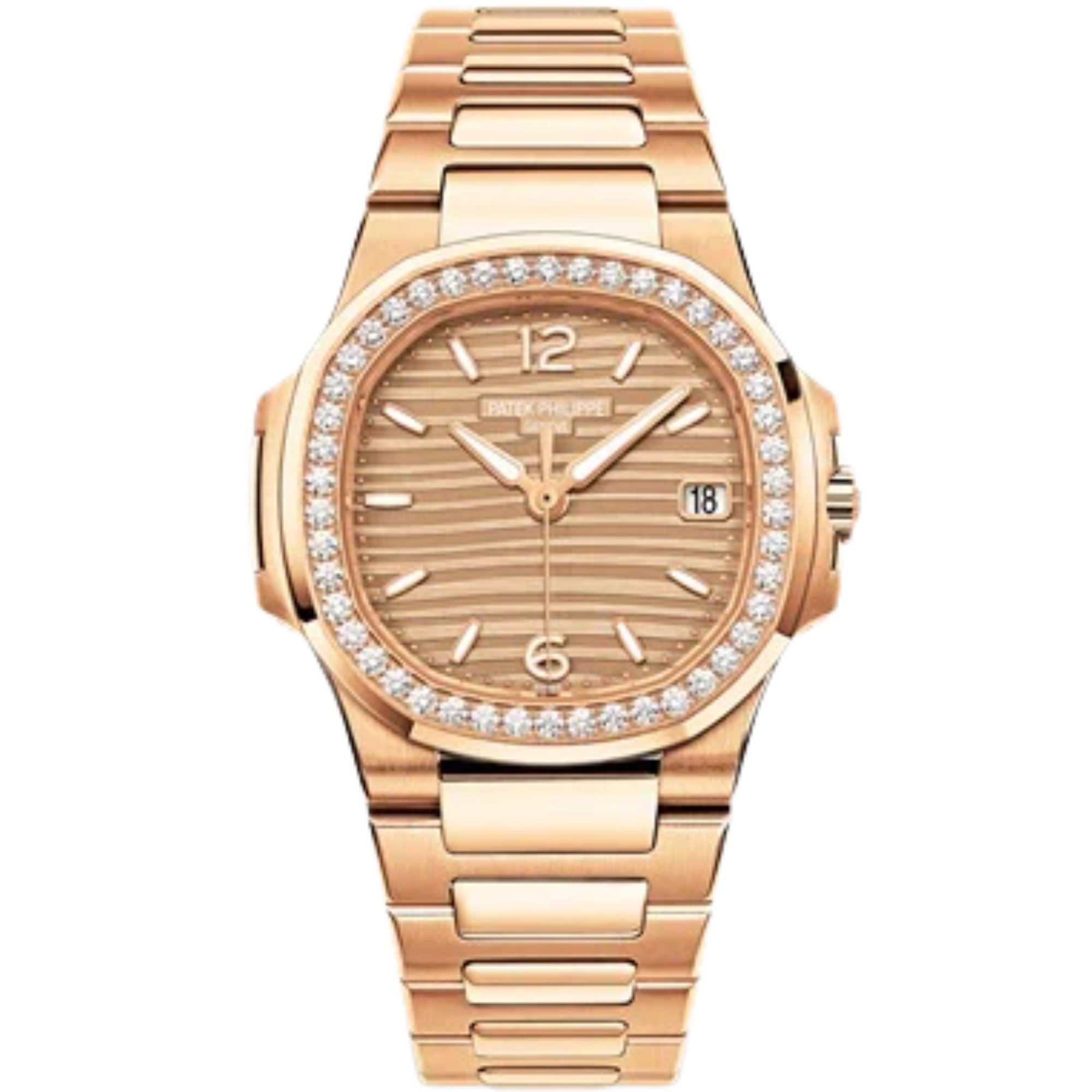 7010-1R-012 Nautilus Rose Gold Bracelet Golden Embossed Dial Rose Gold Octagonal Diamond Bezel - Patek Philippe