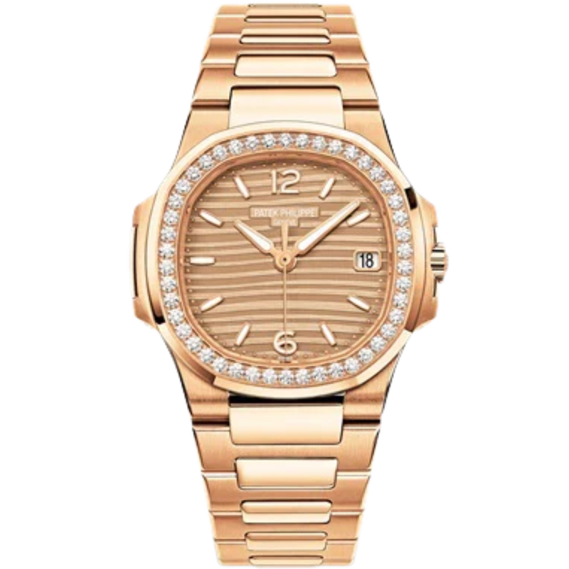 7010-1R-012 Nautilus Rose Gold Bracelet Golden Embossed Dial Rose Gold Octagonal Diamond Bezel - Patek Philippe