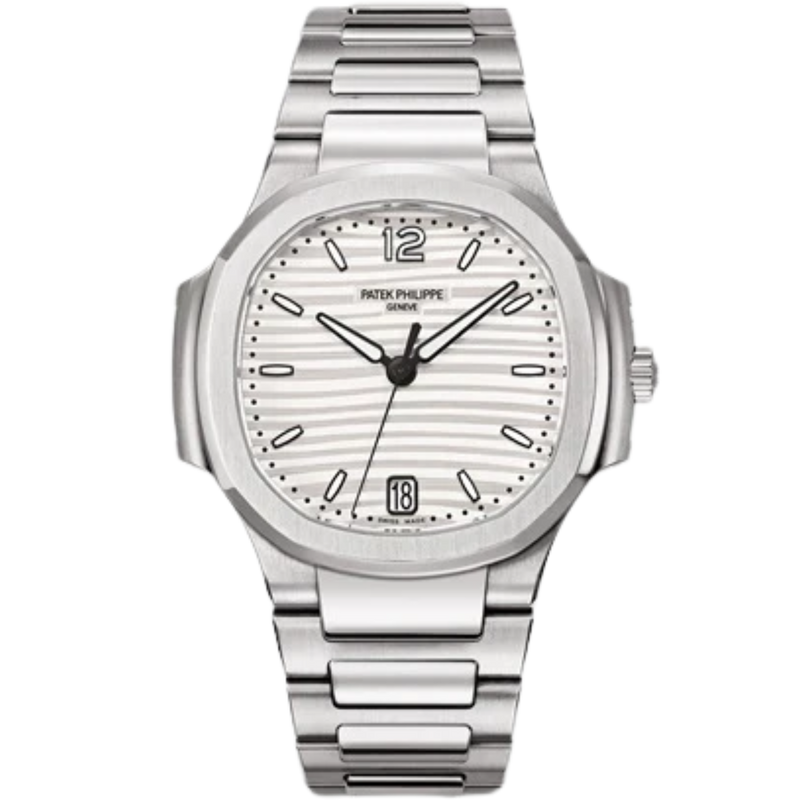 7118/1A Nautilus Ladies 35.2mm Stainless Steel Bracelet Silvery Opaline Dial Octagonal Steel Bezel - Patek Philippe