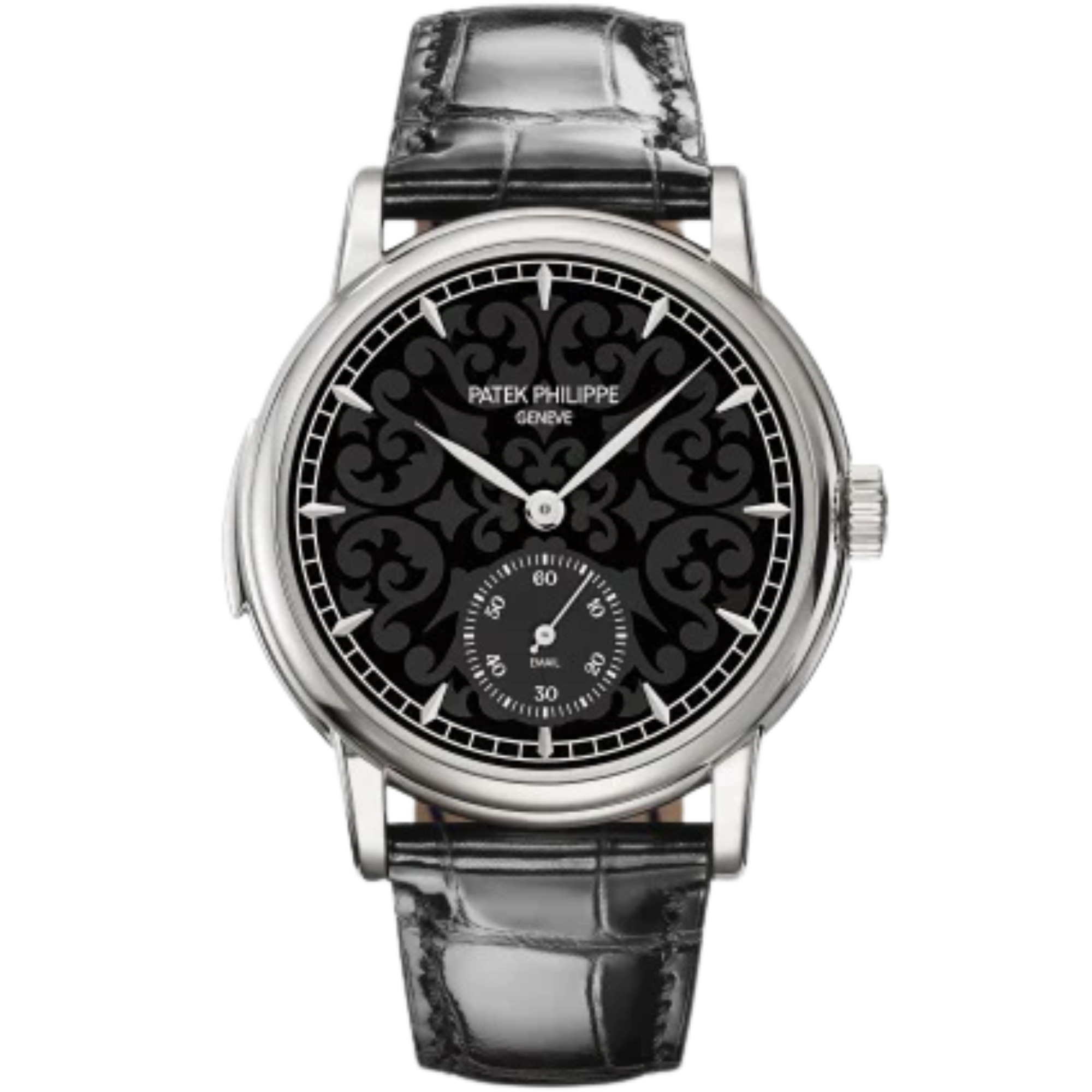 5078G-010 Grand Complications 38mm Shiny Black Alligator Strap Matte & Shiny Black Dial White Gold Bezel - Patek Philippe
