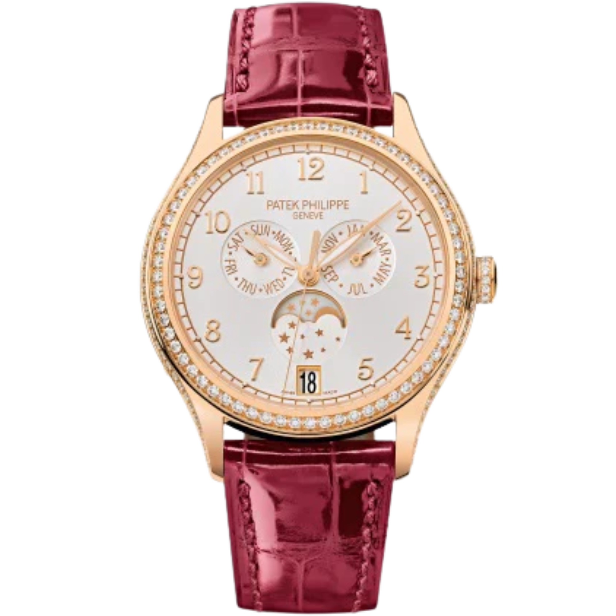 4947R Complications 38mm Shiny Violine Alligator Strap Silvery Sunburst Dial Rose Gold Diamond-paved Bezel - Patek Philippe