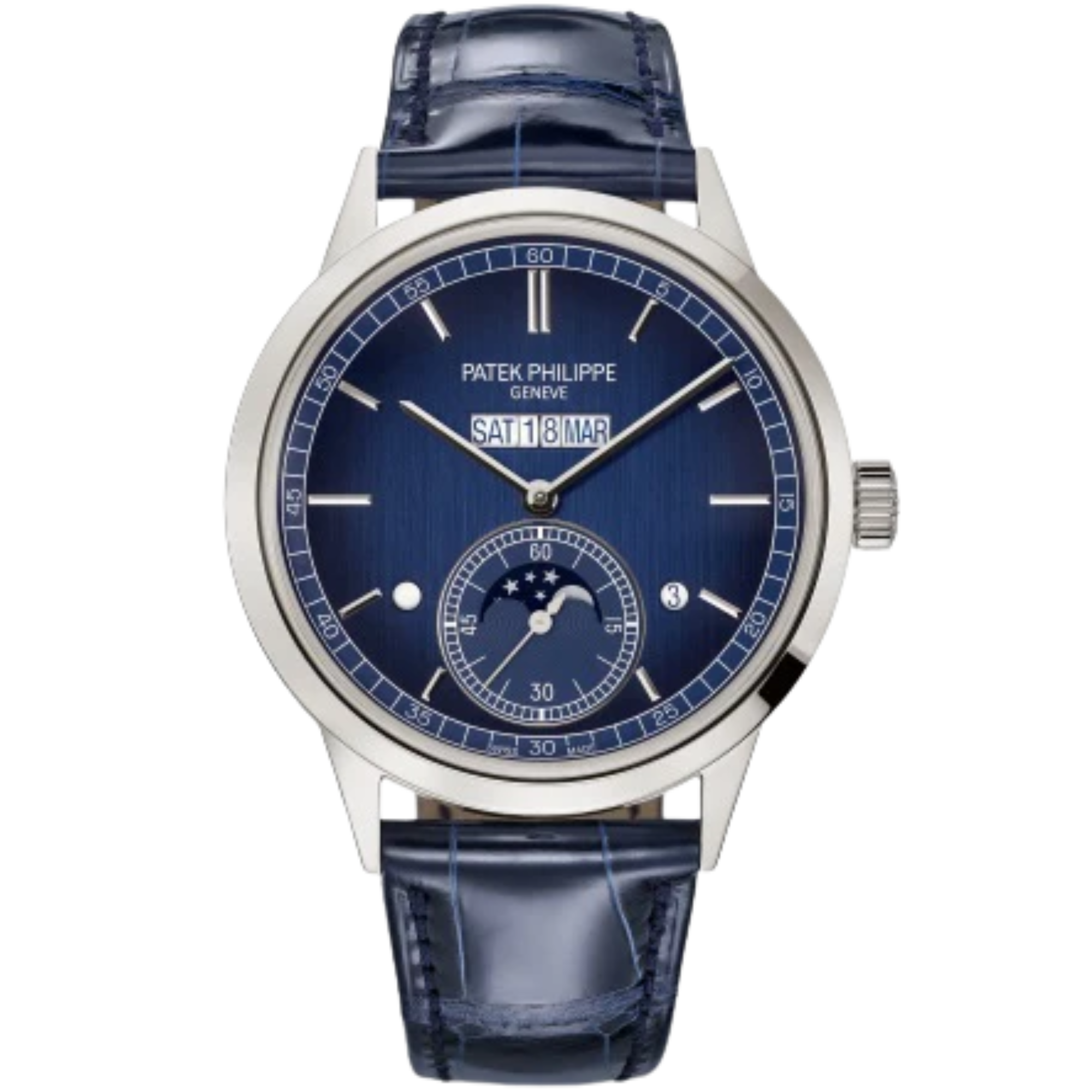 5236P Grand Complications 41.3mm Shiny Navy Blue Alligator Leather Strap Blue Gradient-Black Dial Platinum Bezel - Patek Philippe