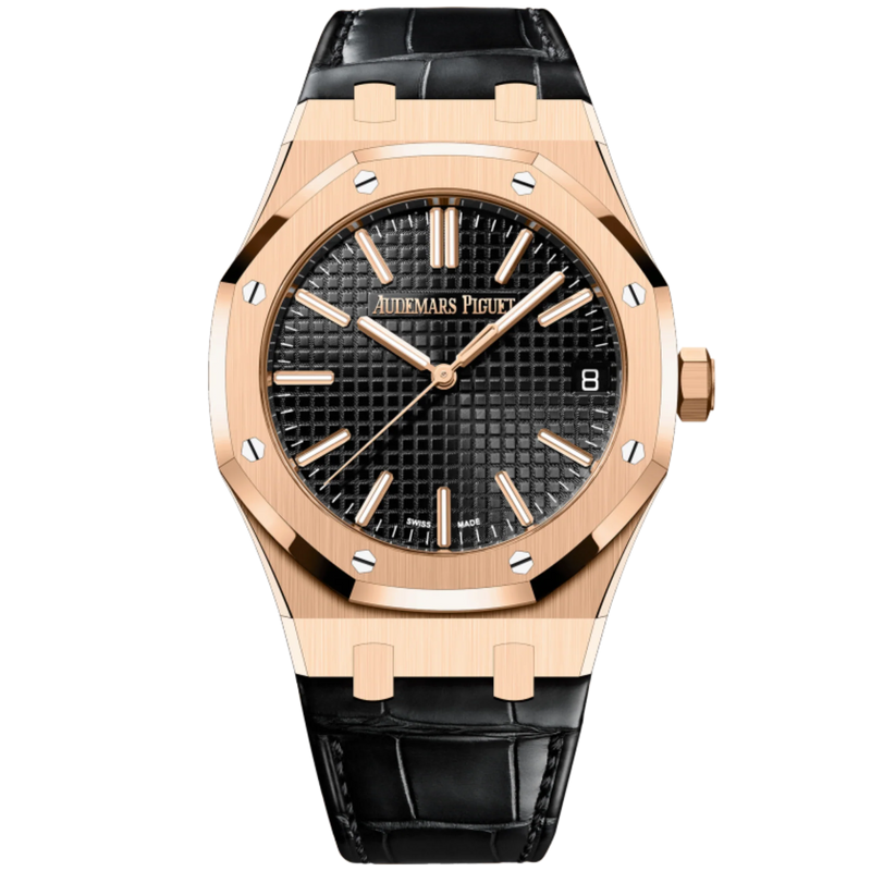 Audemars Piguet Royal Oak Ref. 15510OR.OO.D002CR.02 41MM Rose Gold Black Dial on Leather - Audemars Piguet