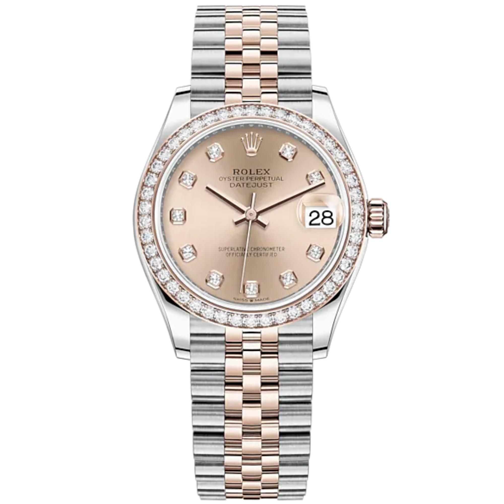 Datejust 31 31mm Jubilee Bracelet Oystersteel and Everose Gold with Rosé-Colour Diamond-Set Dial Diamond-Set Bezel - Rolex