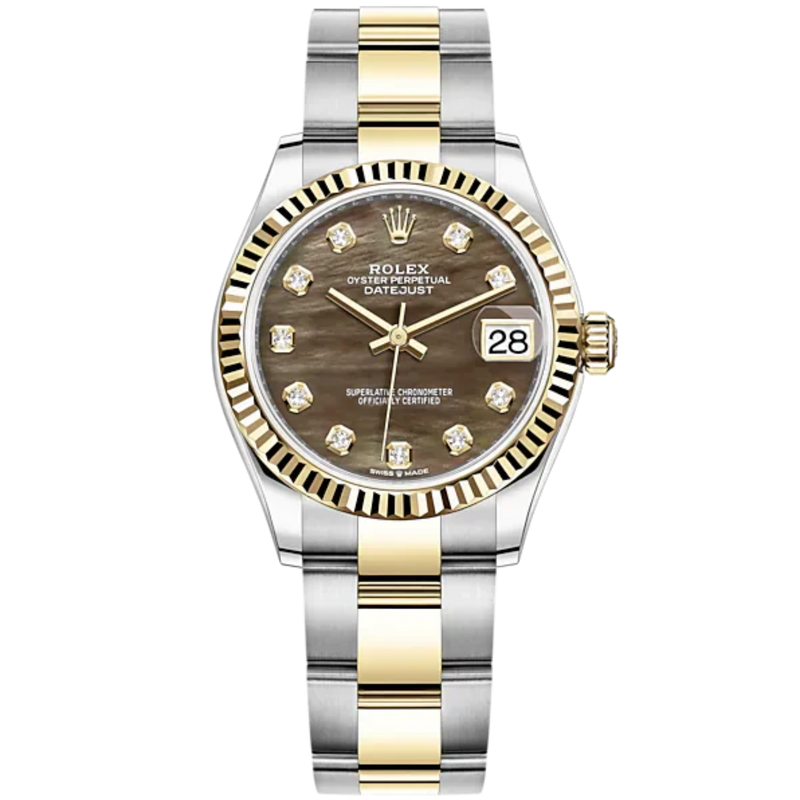 Datejust 31 31mm Oyster Bracelet Oystersteel and Yellow Gold with Black Mother-Of-Pearl Diamond-Set Dial Fluted Bezel - Rolex