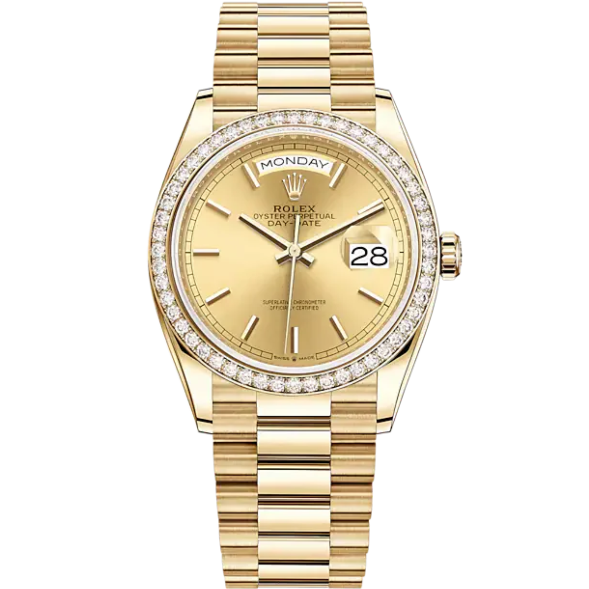 Day-Date 36 36mm President Bracelet and 18 KT Yellow Gold with Champagne-Colour Dial and Diamond-Set Bezel - Rolex