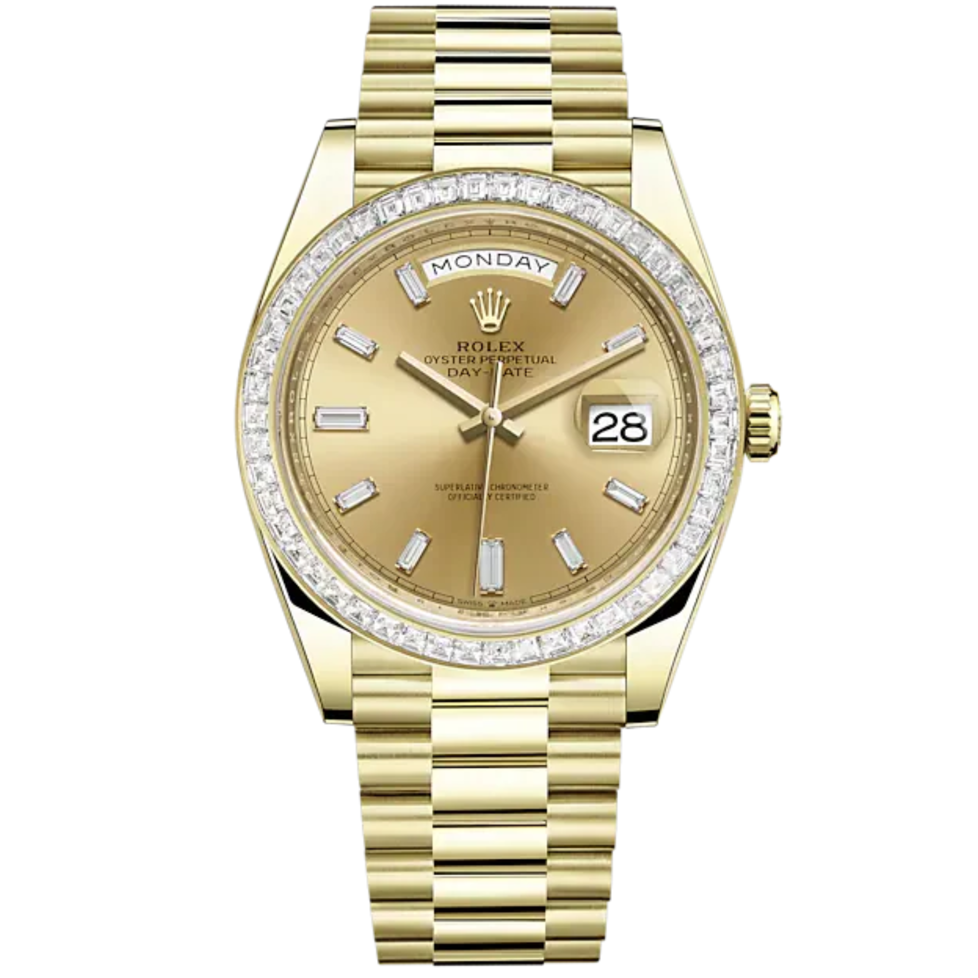 Day-Date 40 40mm President Bracelet and 18 KT Yellow Gold with Champagne-Colour Dial Diamond-Set Dial and Diamond-Set Bezel - Rolex