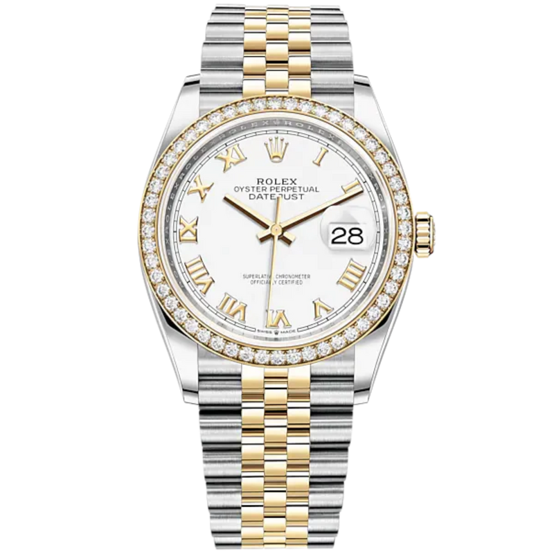 Datejust 36 36mm Oystersteel Jubilee Bracelet and Yellow Gold with White Dial Diamond-Set Beze - Rolex